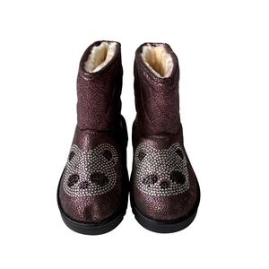 Ld-baby Girls Metallic Purple Quilted Panda Rhinestone Faux Fur Boots Sz 27